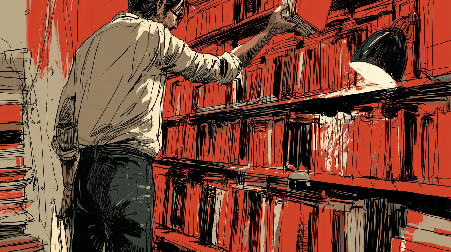 Человек ставит ещё одну прочитанную книгу на почти полную полку