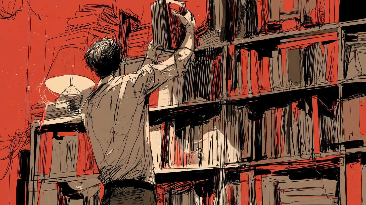 Хозяин снимает с плотно заставленной полки книгу, купленную давно и до сих пор не открытую